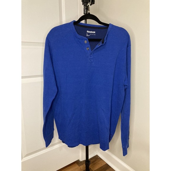 Reebok Other - Reebok Shirt Adult Large Blue Henley Long Sleeve Casual Cotton Outdoors Mens